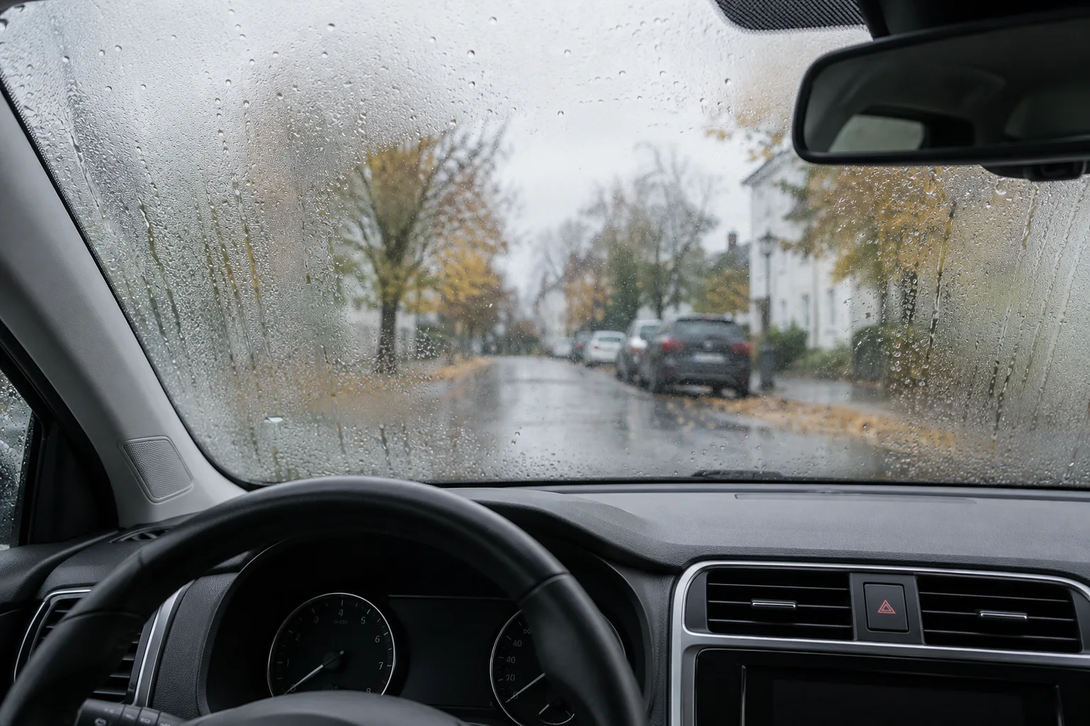 Dugg på innsiden av frontruten på en regnværsdag